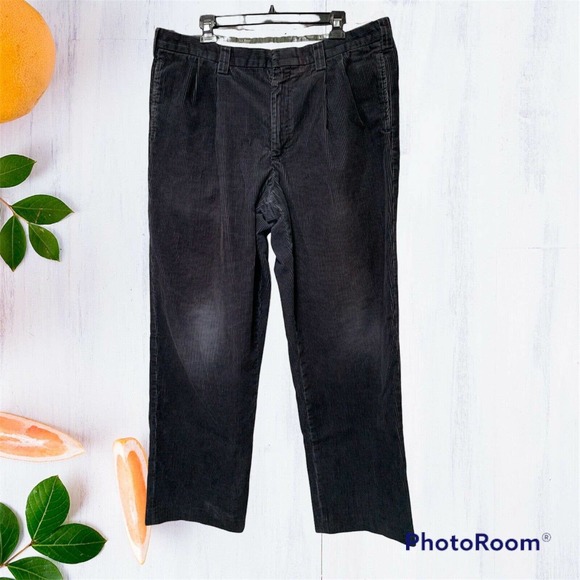LL Bean Mens 38X34 (37X31.5) Corduroy Blue Navy Pants Pleated Outdoor High Rise - Picture 3 of 12